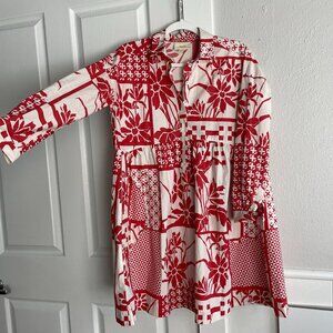 Maeve Shirt Dress - Rust Red & Cream Geometric & Floral Print, XS